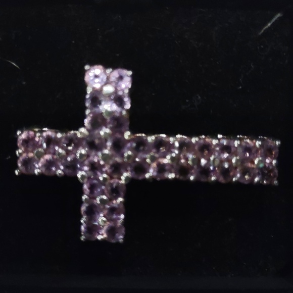 Amethyst Purple Gemstone Cross Pendant Set In Sterling Silver - Picture 2 of 7